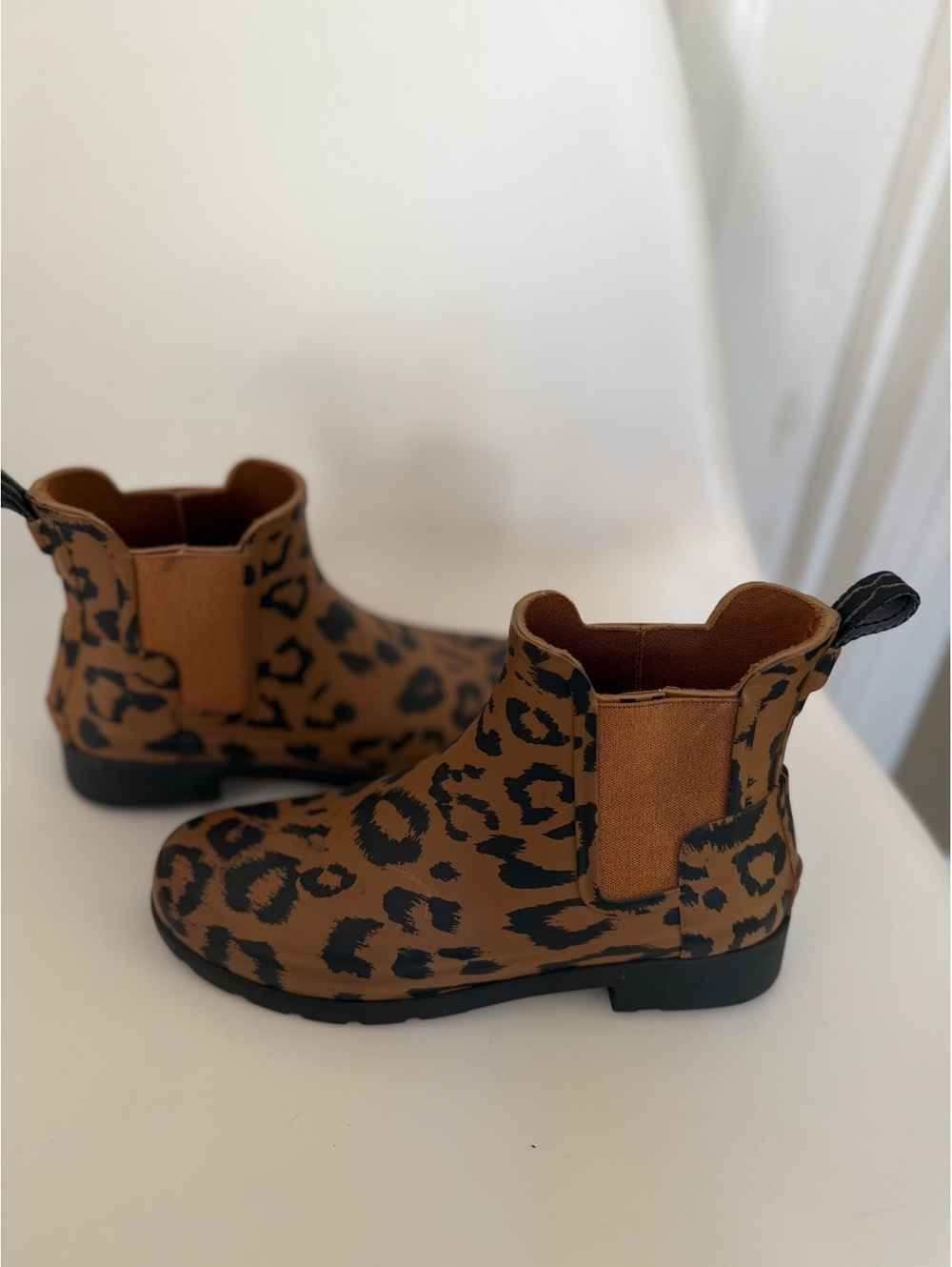 Hunter leopard print ankle rain boots